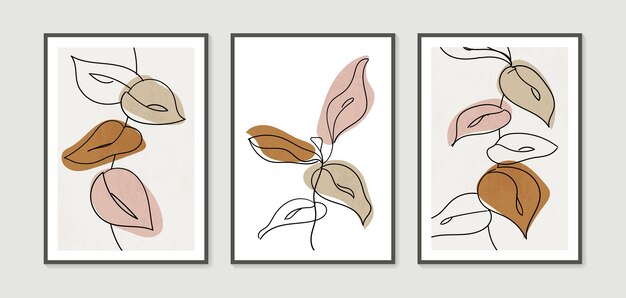 boho foliage botanical minimal and natural wall art vector set