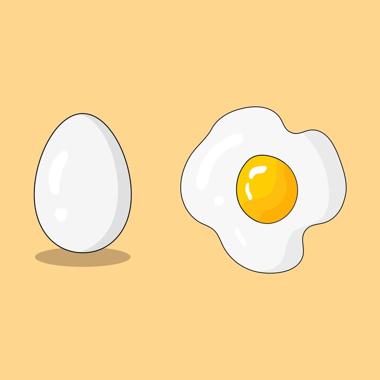 Vector boiled and fried eggs vector design cartoon style illustration isolated on a light brown background