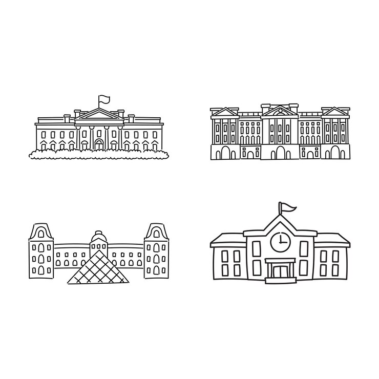 Bold Line and White Line Doodle of Famous Places and Historic Buildings 3