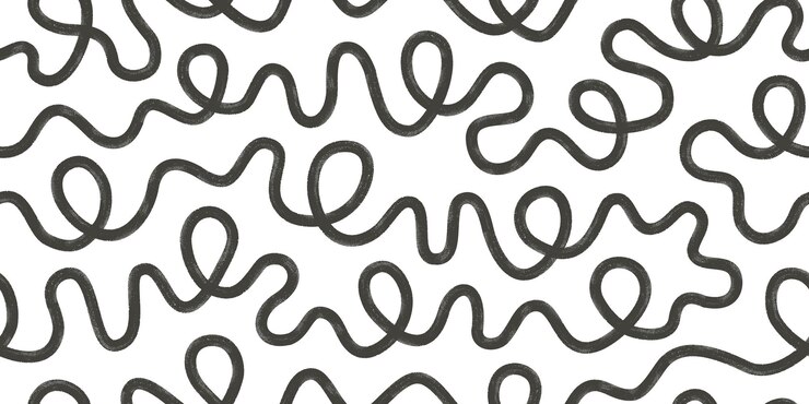 Vector bold line squiggles with circles abstract seamless pattern hand drawn organic curved black lines