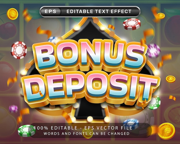 bonus deposit 3d text effect and editable text effect with black spade border illustration