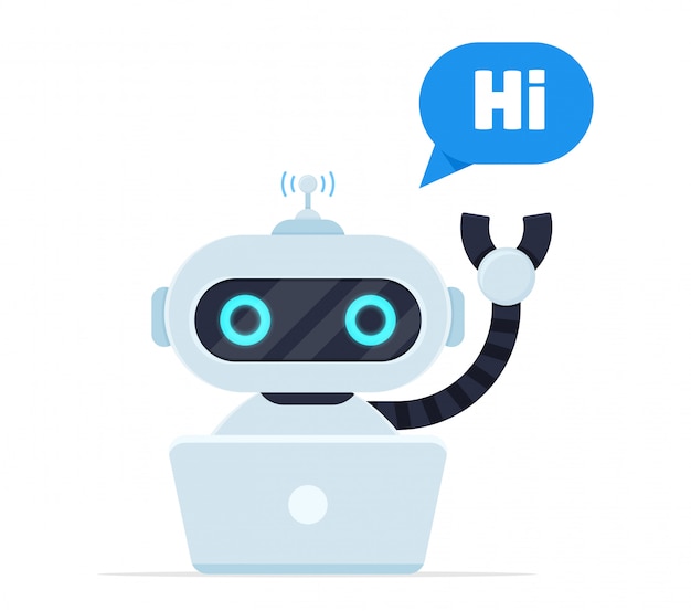 bot chat say hi. robots that are programmed to talk to customers online.