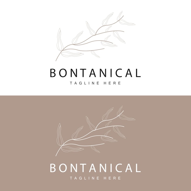 Botanical Logo Nature Plant Design Flower Plant Icon Vector With Line Model