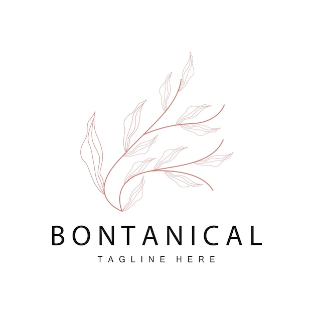 Botanical Logo Nature Plant Design Flower Plant Icon Vector With Line Model