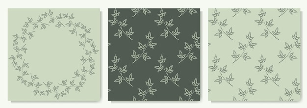 botanical set of round frame and patterns