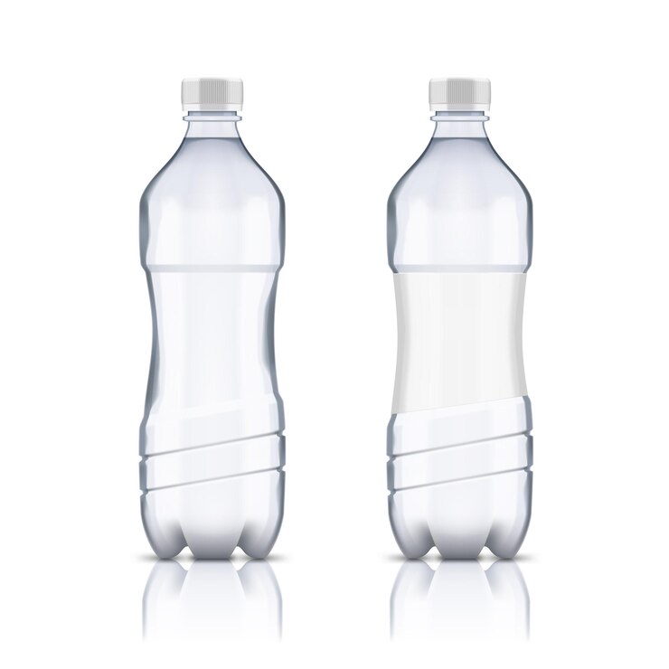 Vector botol air bening plastik dengan dan tanpa label