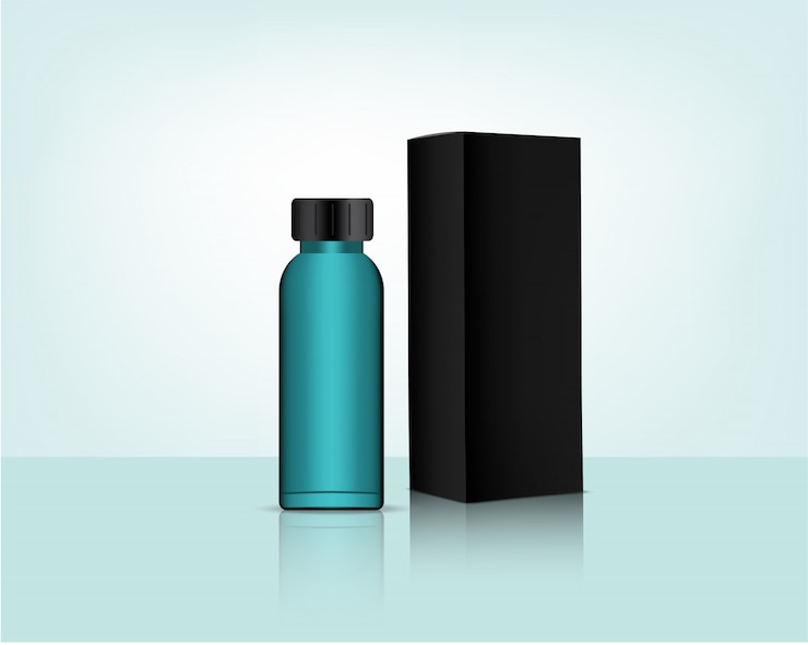 Vector botol kosmetik organik realistis dan kotak untuk produk perawatan kulit
