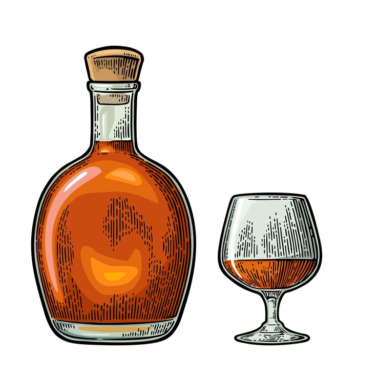 Vector bottle of cognac vintage engraving illustration