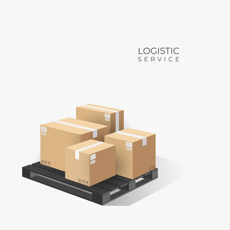 Boxes on wooden pallet Cardboard parcel box with warehouse logistic concept 3d perspective illustration