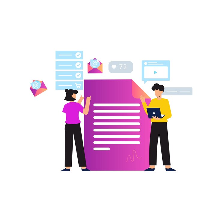 Vector boy and girl making business documents