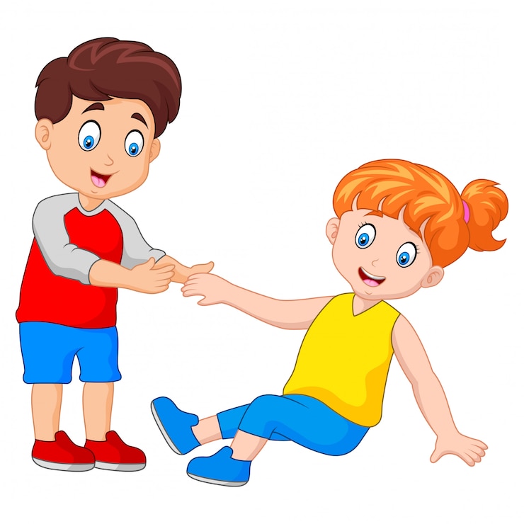 Boy Helping a Girl Stand Up
