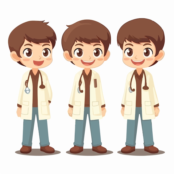 Vector boy in doctor costume cartoon illustration vector pose young child