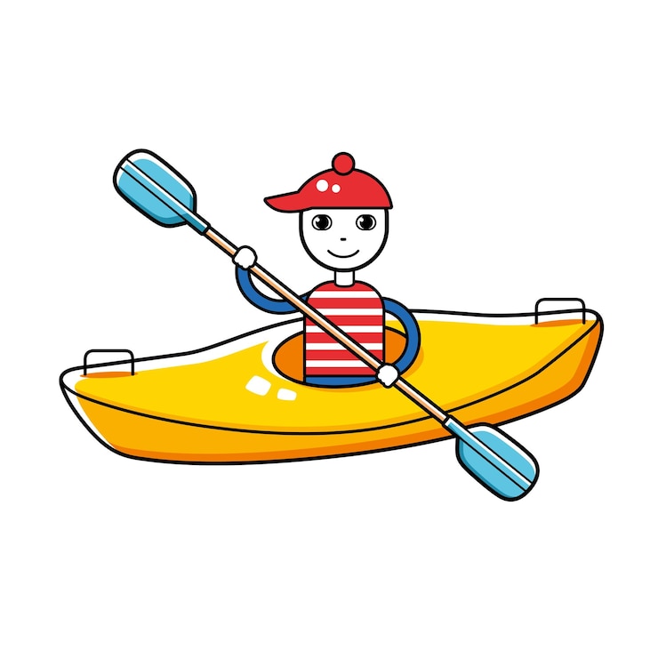 Vector boy paddling in a kayak