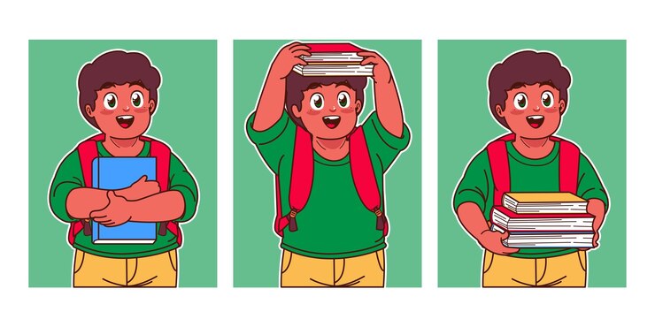 Vector boys wear backpacks and carry books back to school