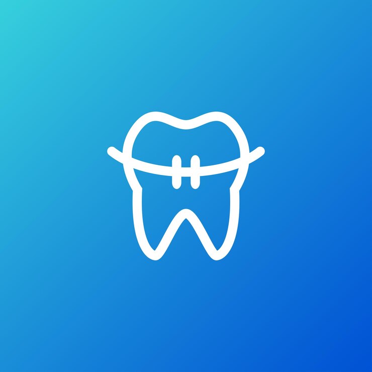Vector braces and tooth for dental care or dentistry logo design template