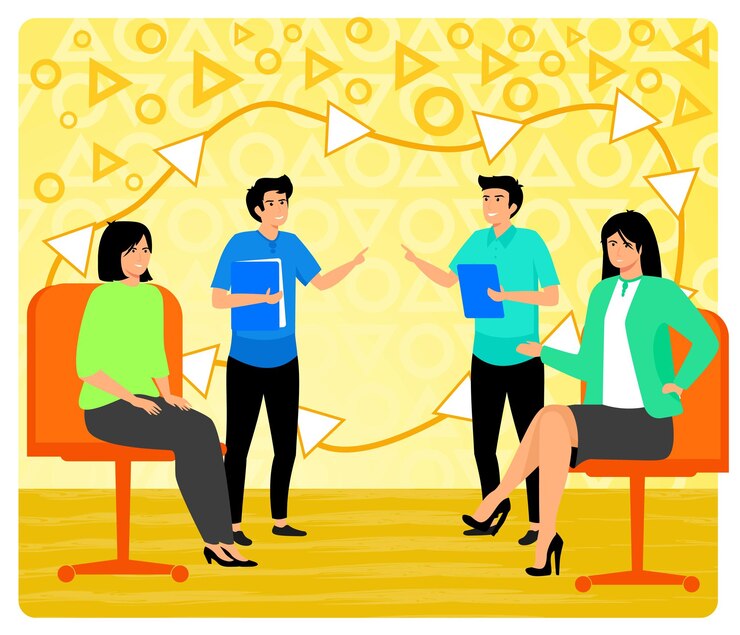 Vector brainstorming concept confident creative business team chatting together