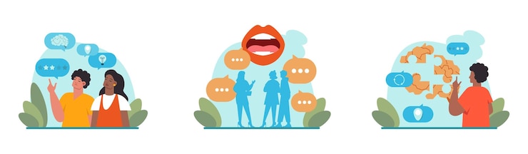 Vector brainstorming or discussion concept set new idea generation