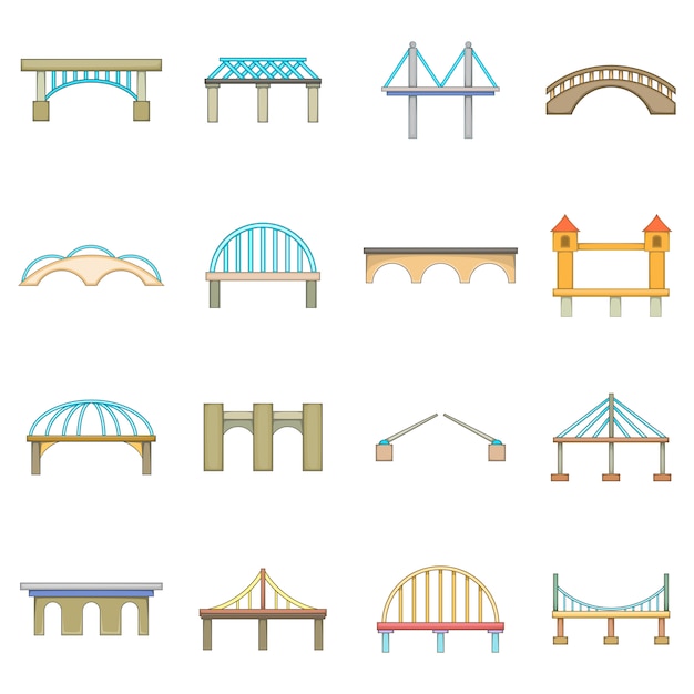Bridge construction icons set