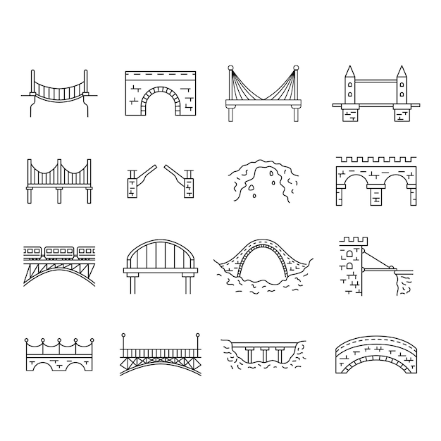Bridge Sign Black Thin Line Icon Set Vector