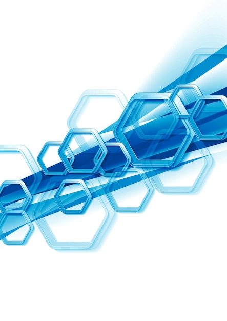 Bright blue geometric abstract background with stripes and hexagons Vector design