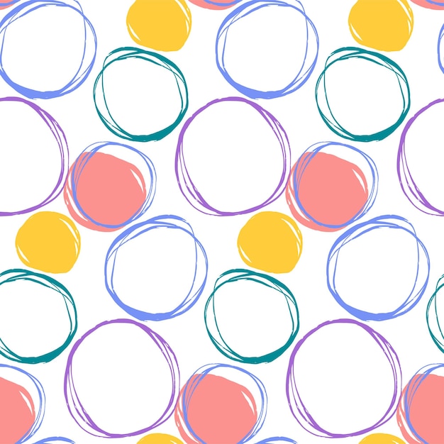 Bright seamless pattern of circles Linear colorful illustration Childish cute drawing