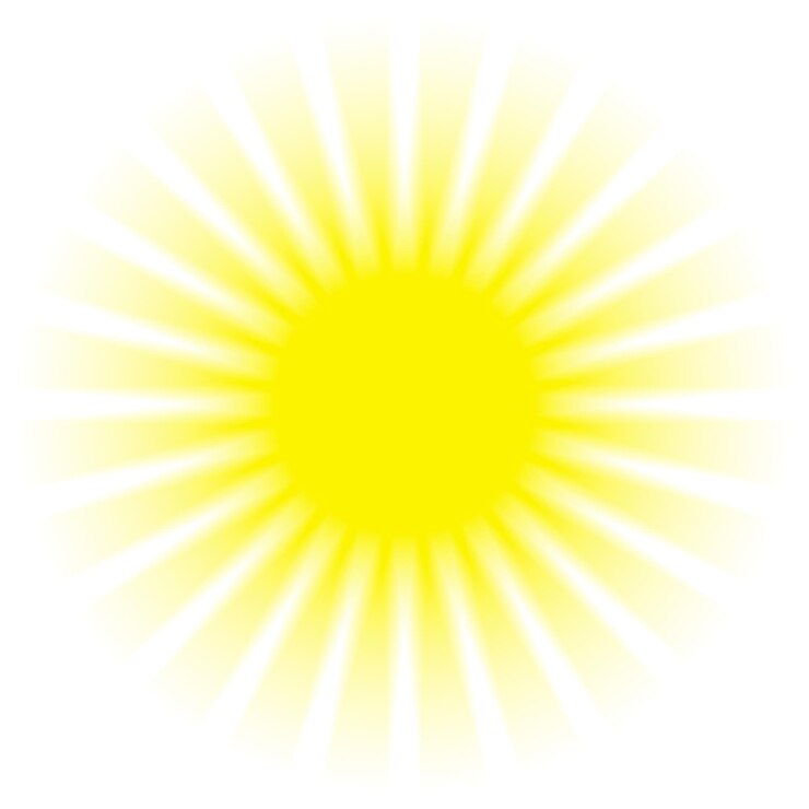 Bright vector sun icon set isolated on blue background Rising sun sunrise or sunset dawn