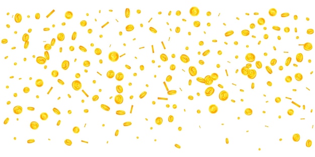 British pound coins falling Scattered gold GBP