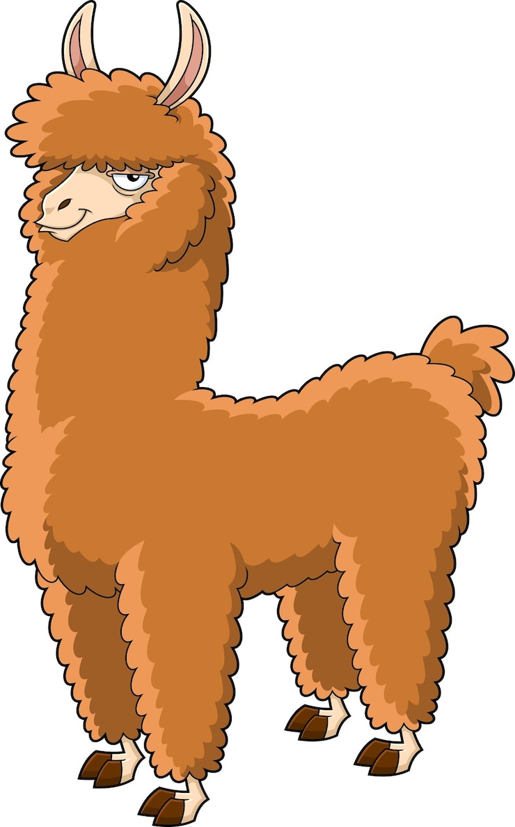 Vector brown llama animal cartoon character vector hand drawn illustration