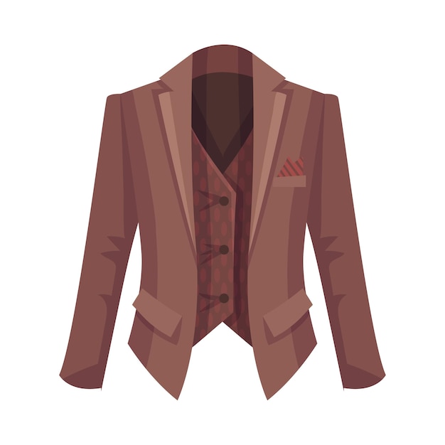 brown suit jacket with buttoned vest as male clothing item vector illustration
