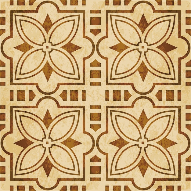 Brown watercolor texture, seamless pattern, square cross star flower