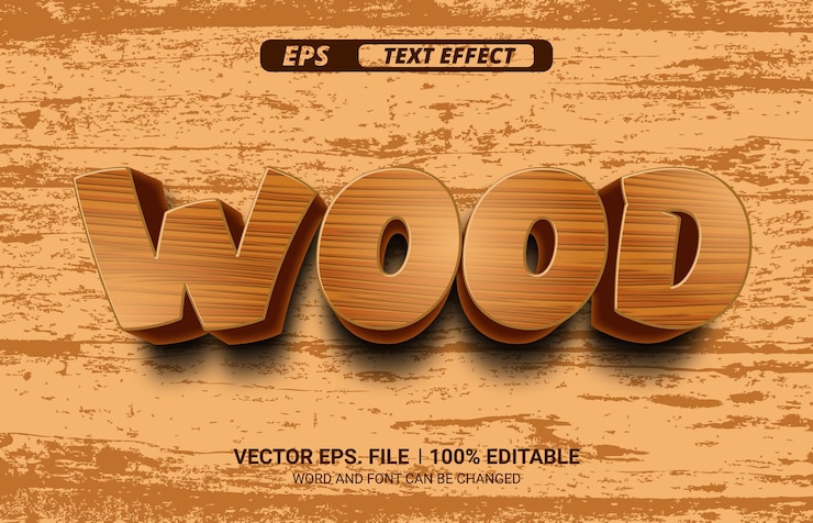 Vector brown wood text effect with the word wood on it