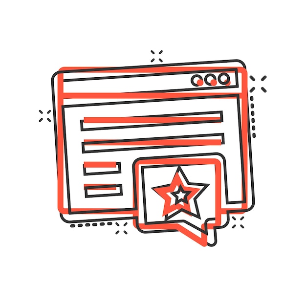 Browser window with star icon in comic style Wish list cartoon vector illustration on white isolated background Reward bonus splash effect business concept