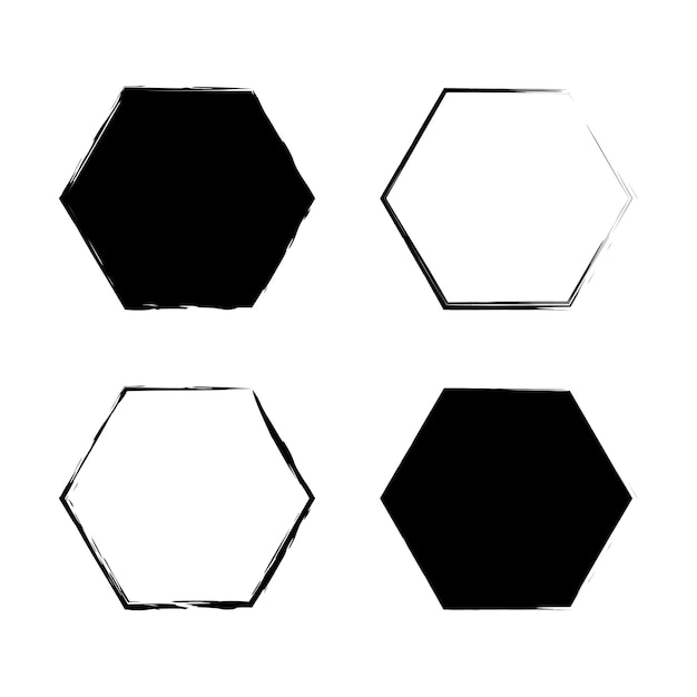 Brush hexagons. Geometric shape. Grunge texture. Vector illustration. stock image.