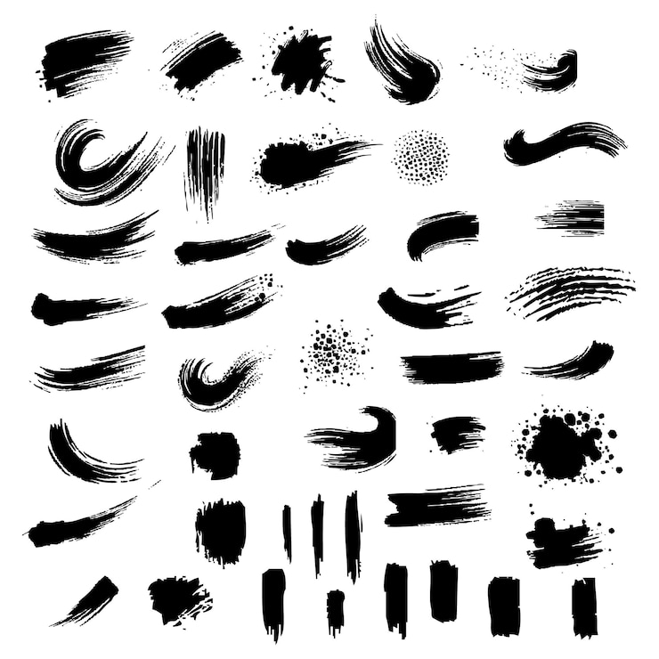 Vector brush strokes texture black grunge brush stroke template ink brush stroke collection