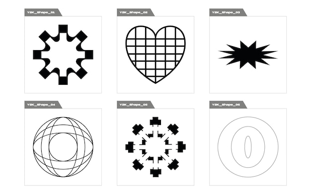 Brutalism shapes Brutalism star and flower shapes Objects in y2k style