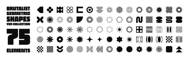 brutalist geometric shapes symbols simple primitive elements and forms bauhaus retro design trendy
