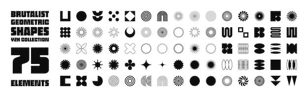 brutalist geometric shapes symbols simple primitive elements and forms bauhaus retro design trendy