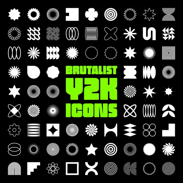 Brutalist geometric shapes symbols simple primitive elements and forms bauhaus retro design trendy