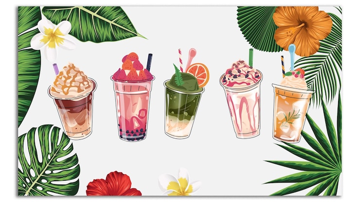 Vector bubble tea coffee and milkshakes with boba balls summer cold drink bubble tea coffee and milkshakes