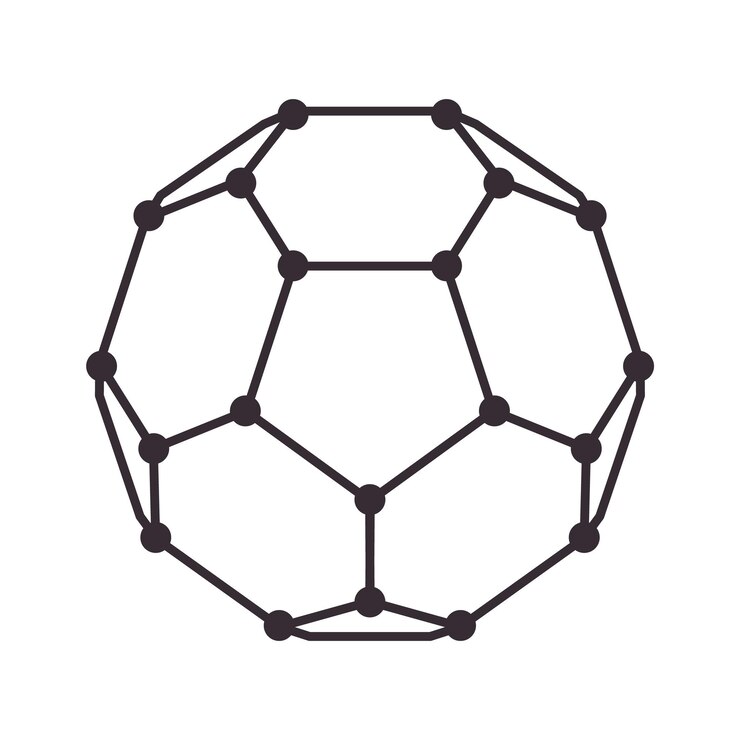 Vector buckyball formula molecule atom hexagonal ball shape concept research chemistry science