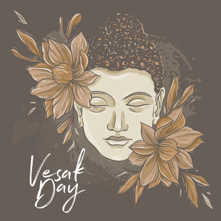 Vector buddha face with lotus flower in browny color