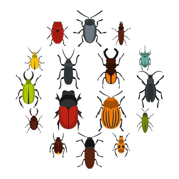 Bugs set flat icons