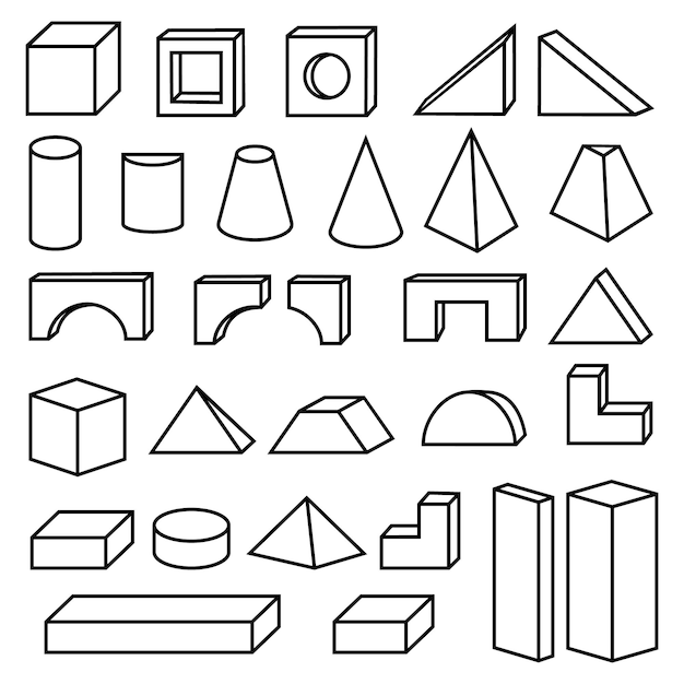 Building blocks constructor black outline isolated vector illustration