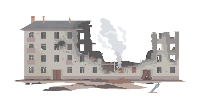 Building destruction in combat vector illustration of a wartorn edifice