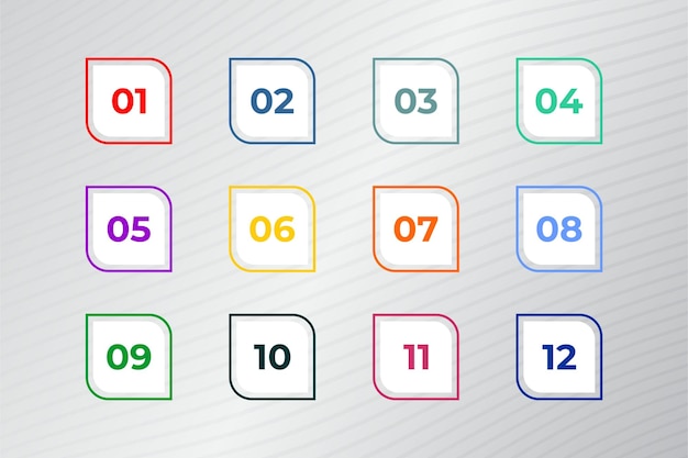 Bullet Points Numbers from One to Twelve