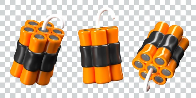 bundle of orange dynamite sticks with ignition cord vector realistic model