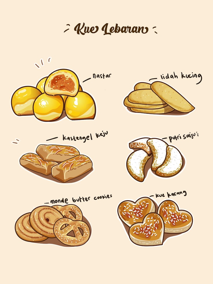 Vector bundle off vector illustration of traditional indonesian eid cookies