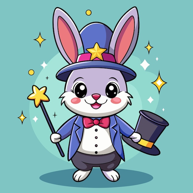 Bunny with Magic Hat Cartoon Vector Drawing