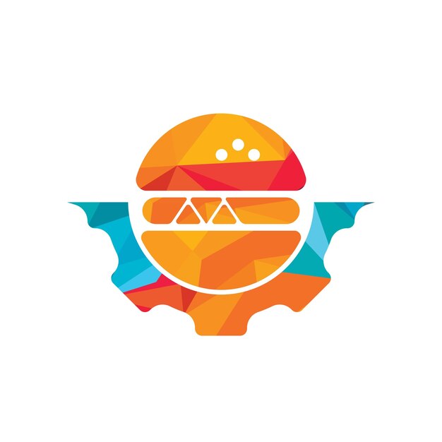 Burger and gear icon vector logo design