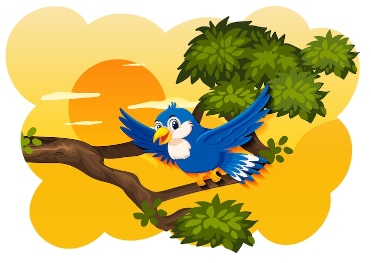 Vector burung dalam pemandangan matahari terbenam alam